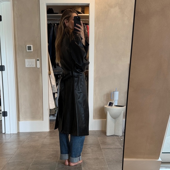 12th Tribe Faux Black Leather Trench Coat - Picture 4 of 5